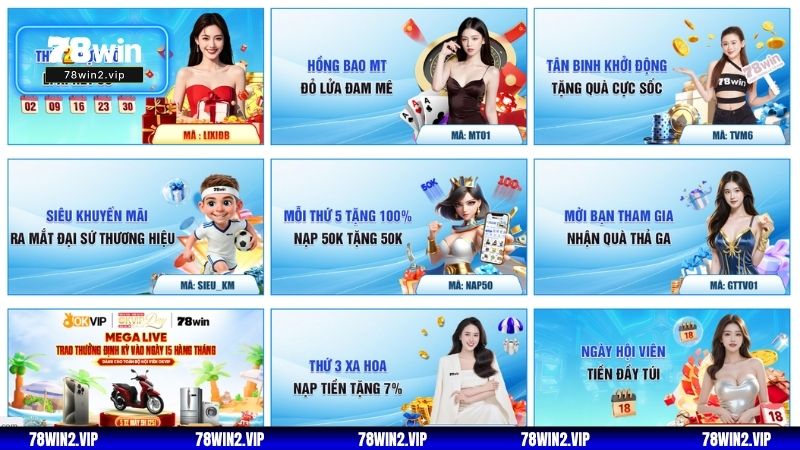 Banner khuyến mãi 78WIN rực rỡ trên giao diện chính