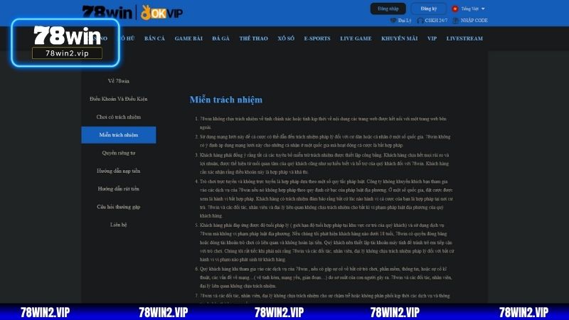 Ý nghĩa của chính sách miễn trừ trách nhiệm tại 78WIN